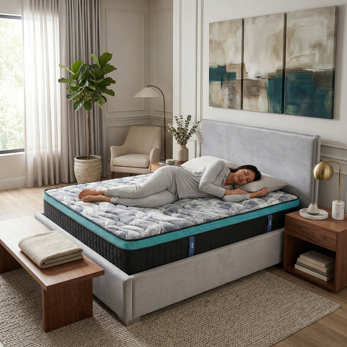 Saltea Ideal Sleep COOL MEMORY GEL POCKET 5 Zone, Arcuri individuale, spumă poliuretanica elastică, spumă cu memorie cu gel de răcire, husă CoolActive, superortopedică, Grosime 30 cm