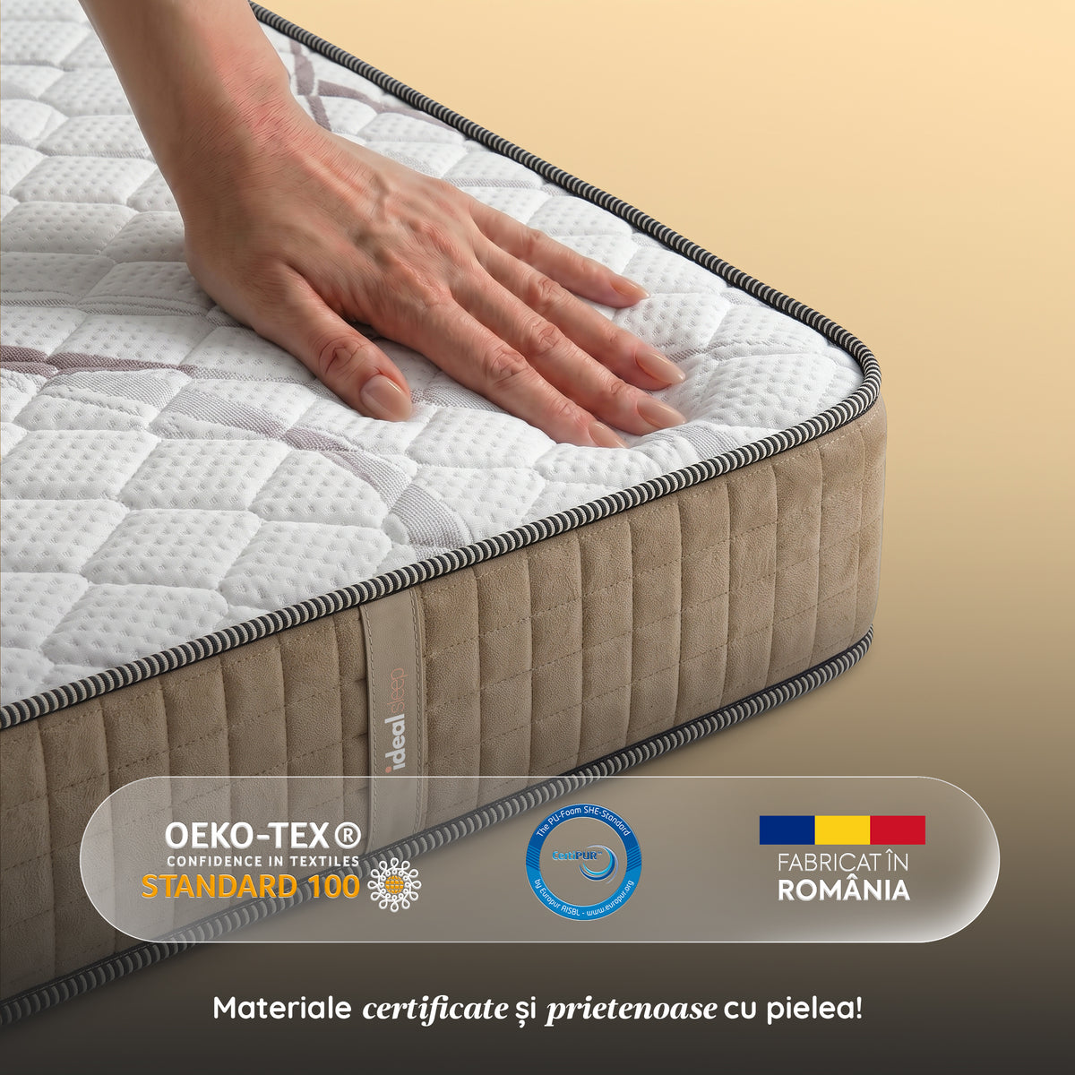 Saltea Ideal Sleep HOTEL SERIES LUX, superortopedică, cu spumă poliuretanică și arcuri, husă cu aerisire optimă, Grosime 25 cm