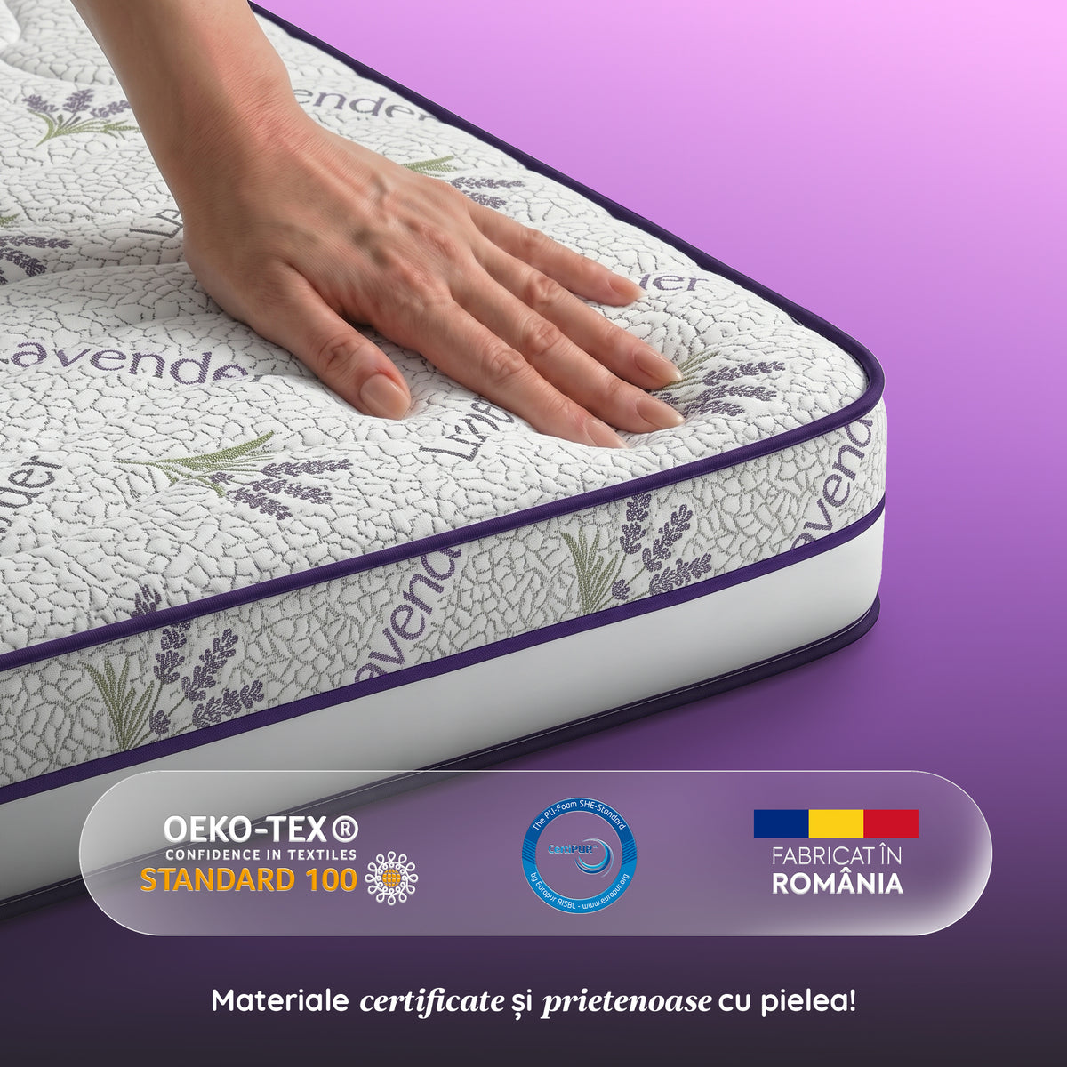 Saltea LAVENDER AIR HYGENE THERAPY,  husă detașabilă, superortopedică, cu spumă poliuretanică și arcuri, Grosime 25 cm