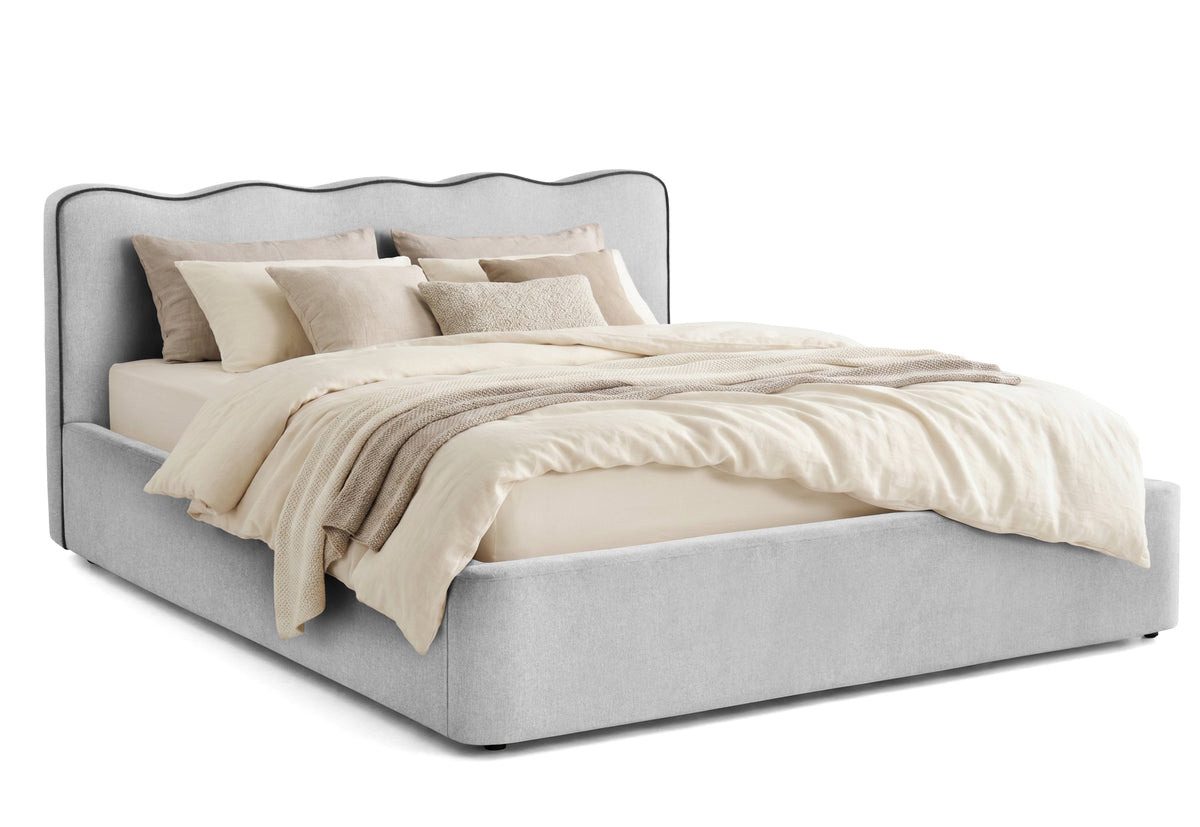 Pat Tapițat KESINGTON, cu somieră rabatabilă și ladă de depozitare, #color_Gri-Deschis-Loft