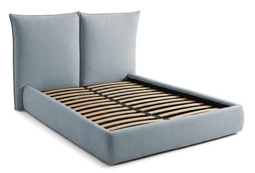 Pat Tapițat Rossi, cu somieră fixă și tăblie înaltă, albastru, #color_Albastru-Loft