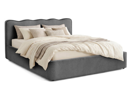 Pat Tapițat KESINGTON, cu somieră rabatabilă și ladă de depozitare, #color_Gri-Antracit-Loft