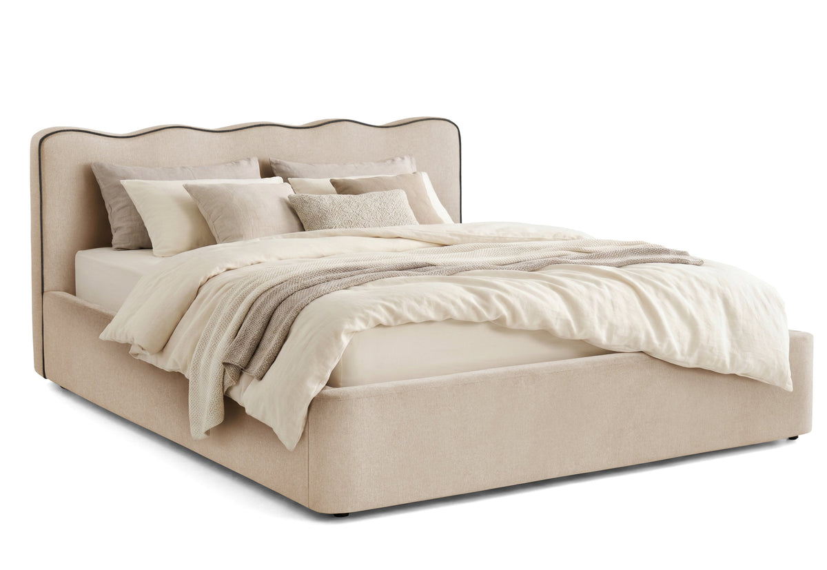 Pat Tapițat KESINGTON, cu somieră rabatabilă și ladă de depozitare, #color_Bej-Loft