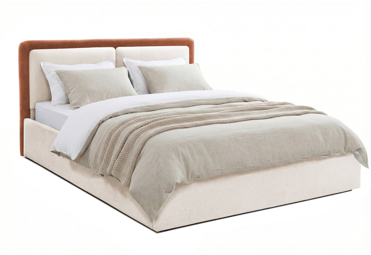 Pat Tapițat PIEMONTE, cu somieră rabatabilă și ladă de depozitare, #color_loft-rust-crem