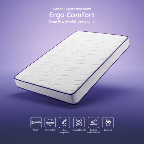 Saltea ERGO COMFORT, ortopedică, cu spumă poliuretanică și arcuri, Grosime 18 cm