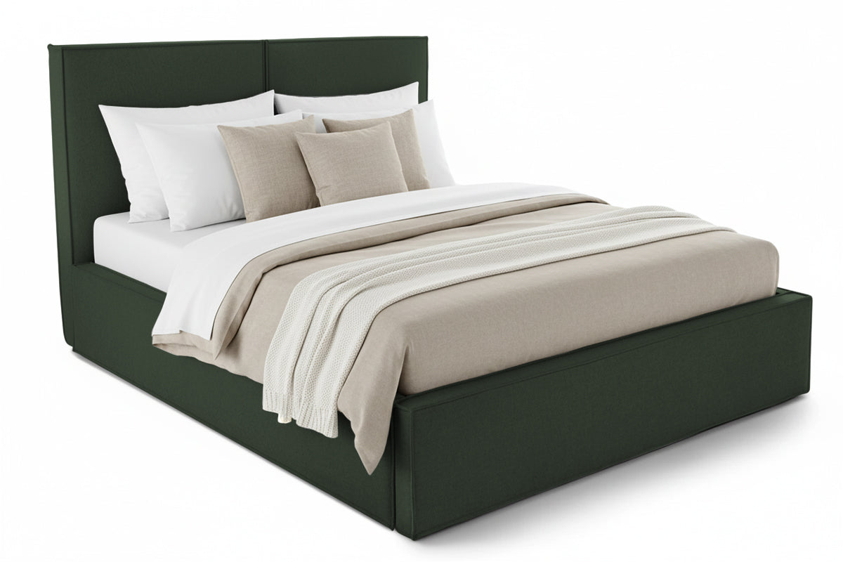 Pat Tapițat Monalisa, cu somieră rabatabilă și ladă depozitare #color_Verde-Inchis-Loft