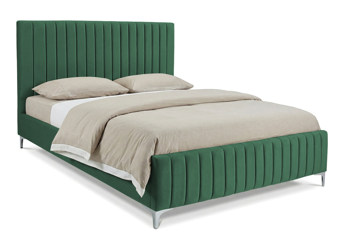 Pat tapițat Dino, cu somieră și picioare înalte #color_Verde-Inchis-Velluto