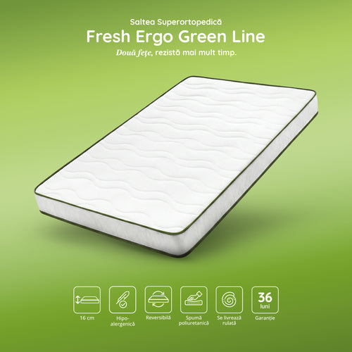 Saltea FRESH ERGO GREEN LINE, spumă poliuretanică, reversibilă, hipoalergenică, ortopedică, Grosime 16 cm  - Prestige Home