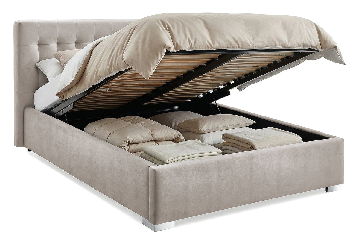 Pat Tapitat Strasbourg, cu Lada Rabatabil, Velur-Menta, Prestigehome.ro, Prestige, #Color_swing-bej