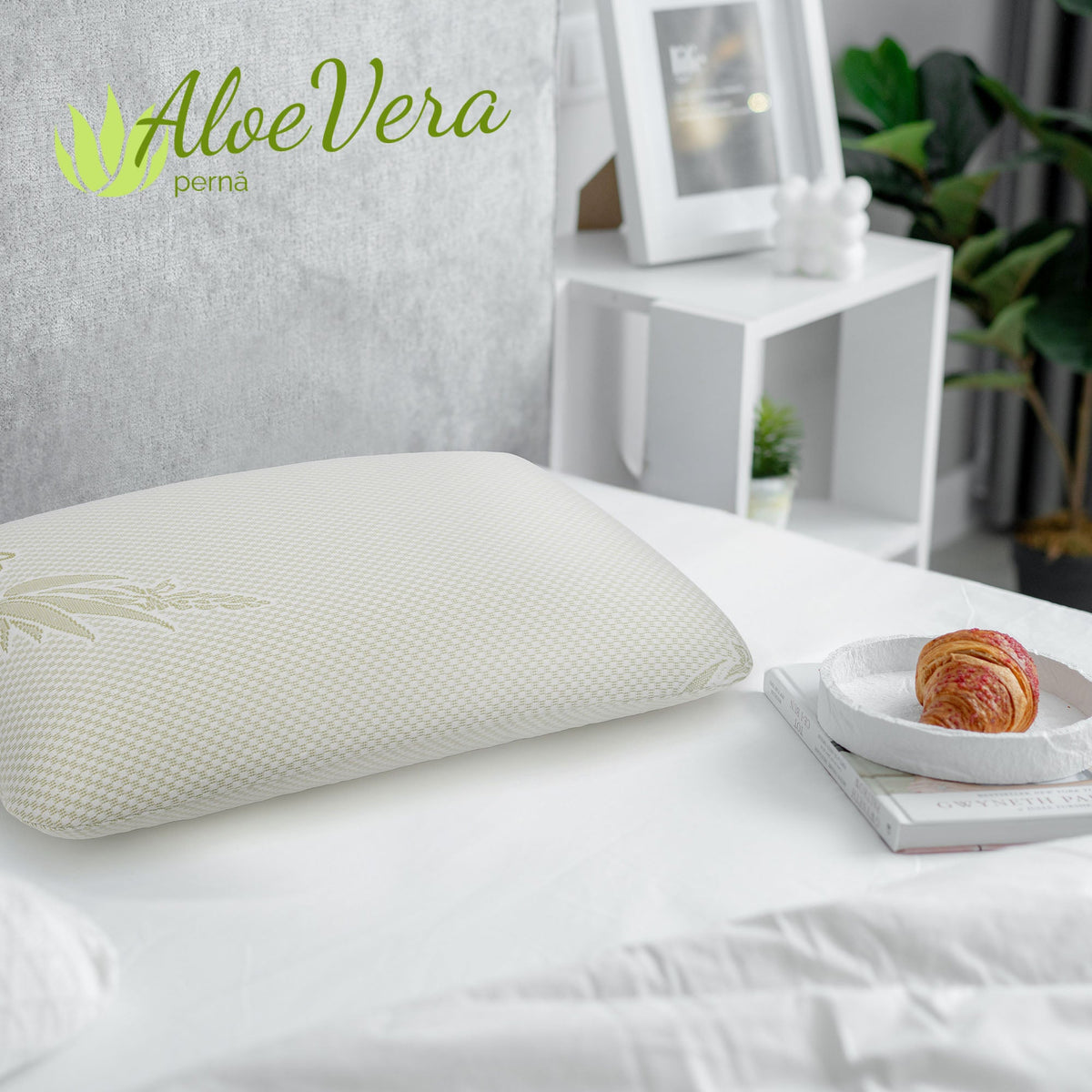 Pernă Aloe Vera Therapy, din spumă cu memorie flexibilă, husă detașabilă și lavabilă, 60x40x15 cm - Prestige Home