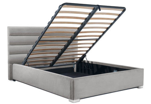 Pat Tapițat DIESIS , cu somieră rabatabilă și ladă de depozitare, #color_Gri-Cenusiu-Mystery