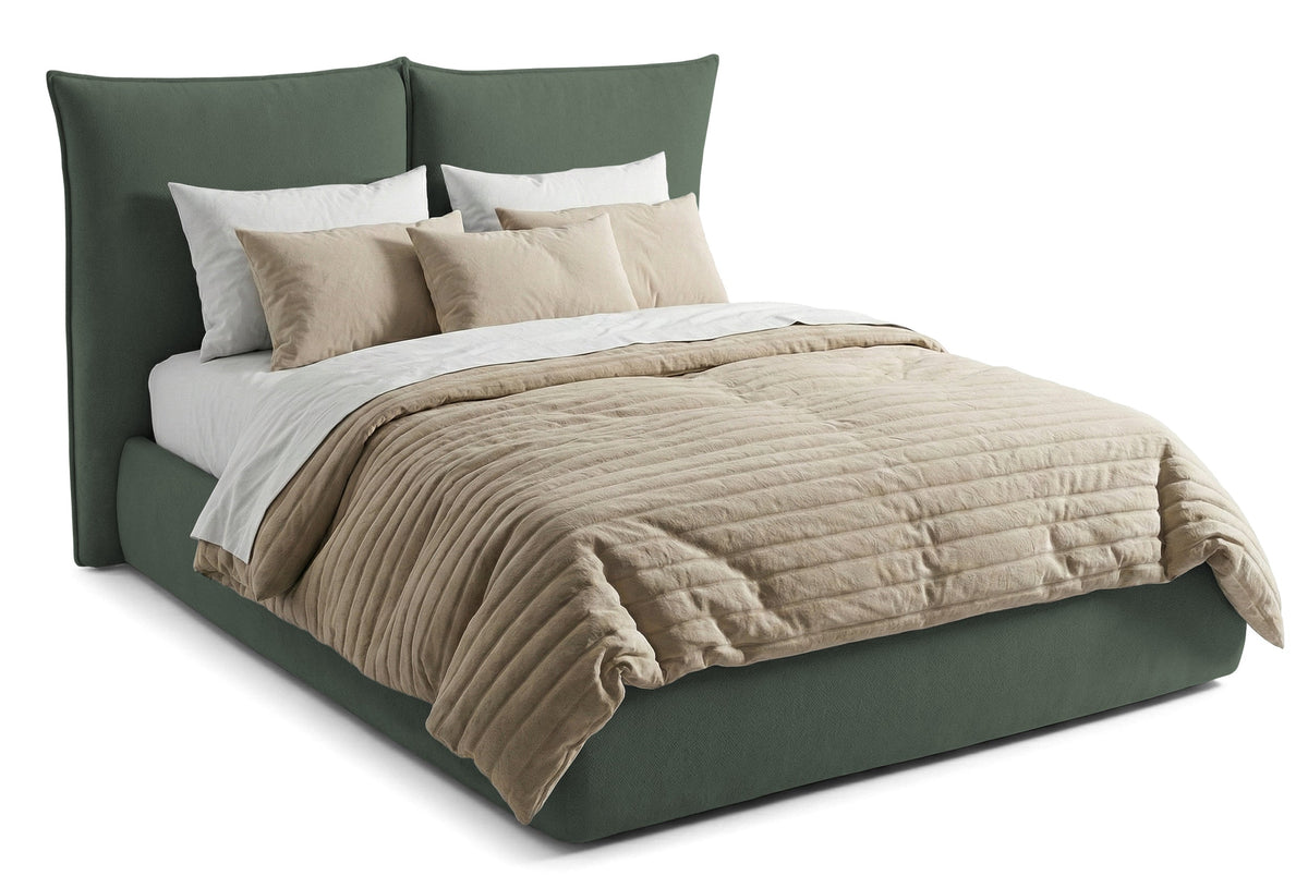 Pat Tapițat Rossi, cu somieră fixă și tăblie înaltă, verde inchis, #color_Verde-Inchis-Loft