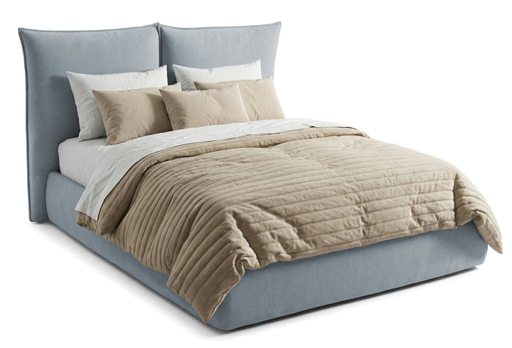 Pat Tapițat Rossi, cu somieră fixă și tăblie înaltă, albastru, #color_Albastru-Loft