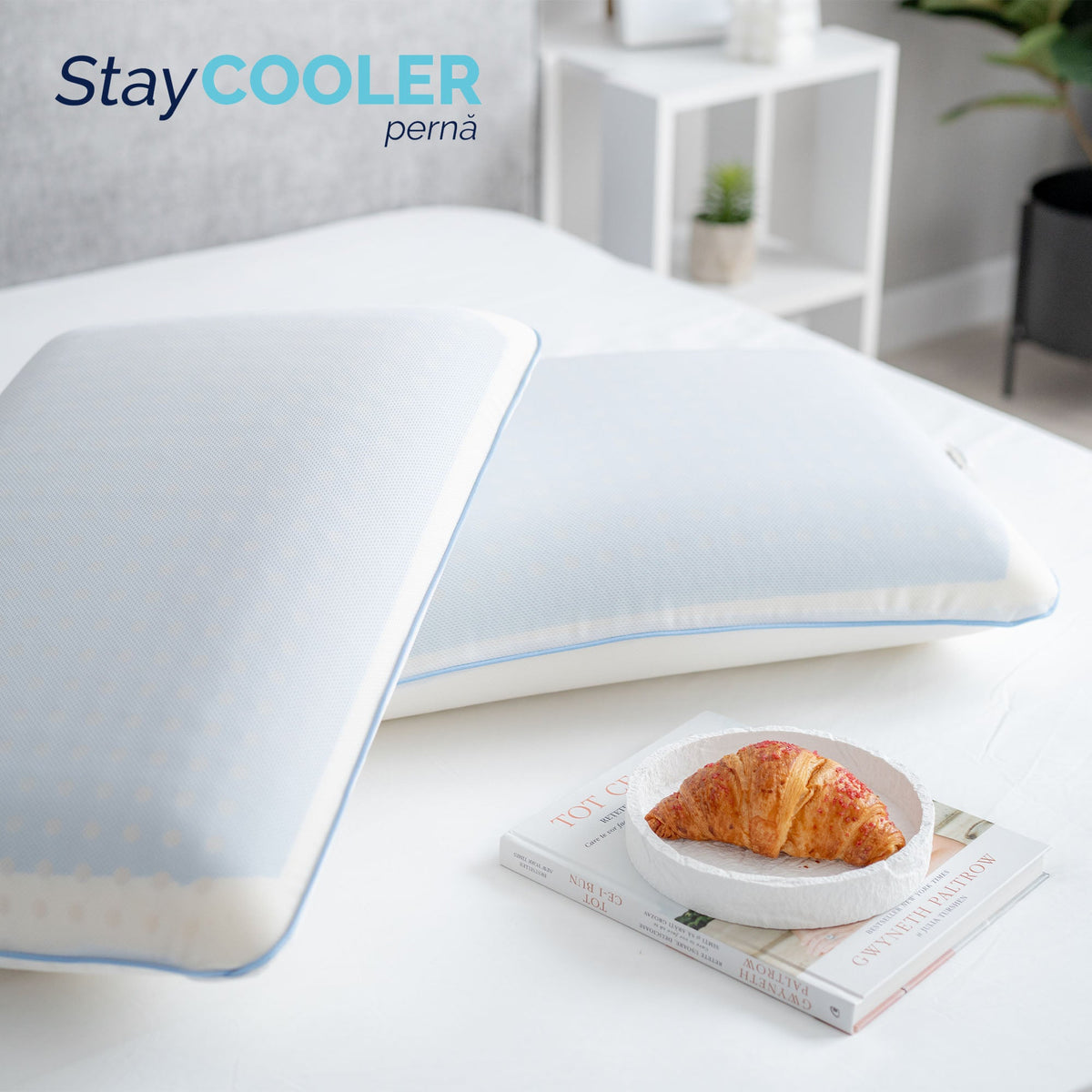 Pernă Stay Cooler, din spumă cu memorie Viscolex cu efect de răcire, husă detașabilă cu efect de ventilație al aerului, 60x40x15 cm - Prestige Home