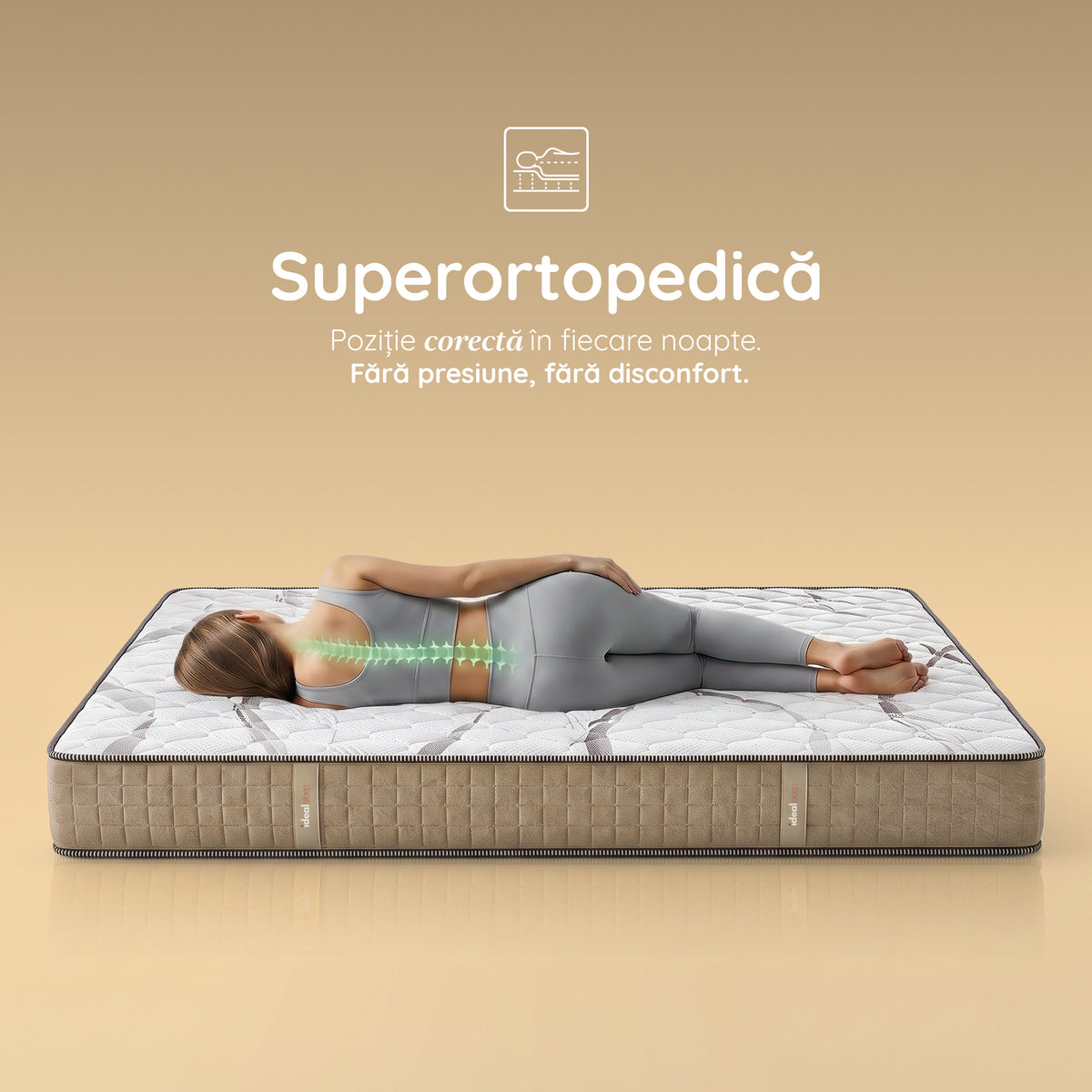Saltea Ideal Sleep HOTEL SERIES LUX, superortopedică, cu spumă poliuretanică și arcuri, husă cu aerisire optimă, Grosime 25 cm