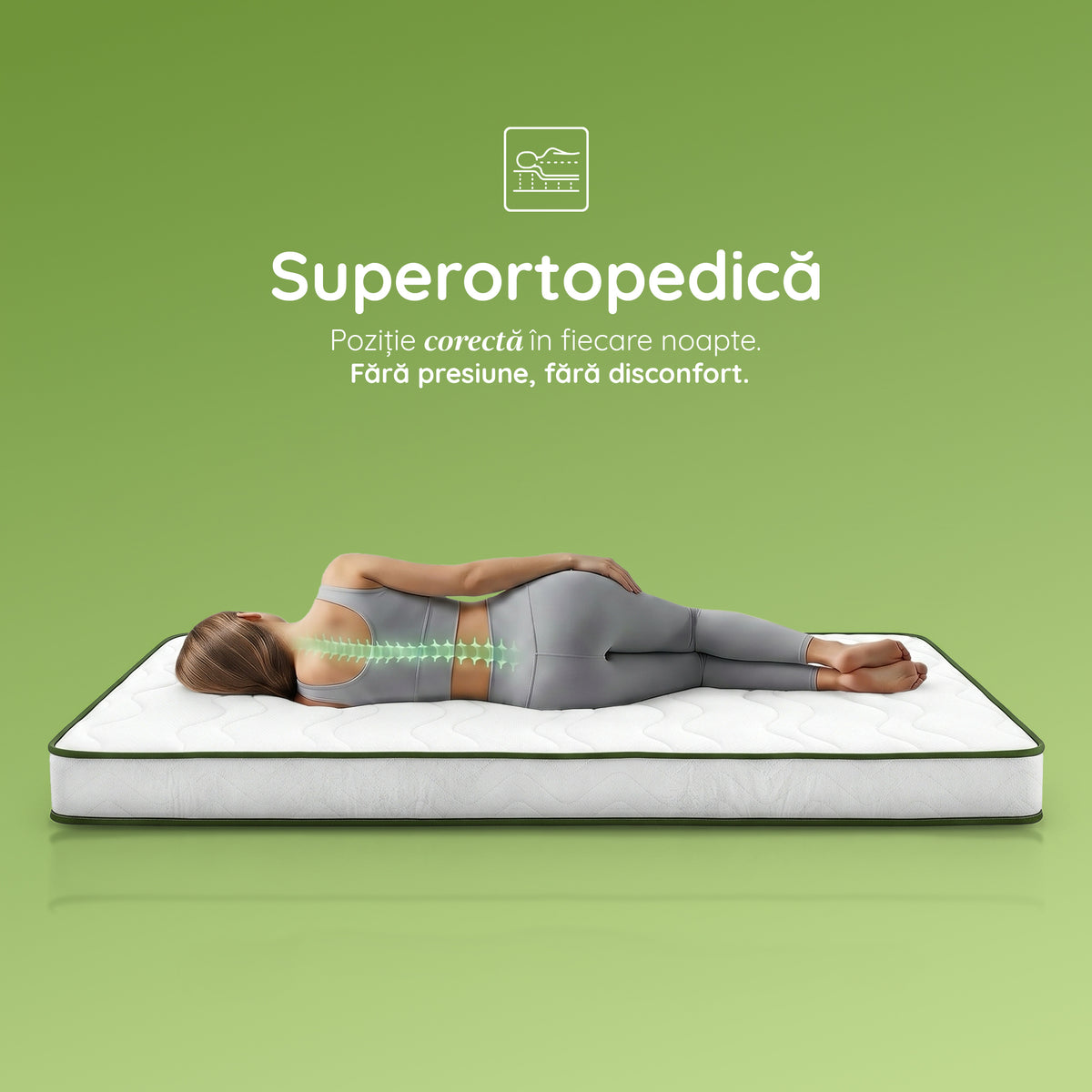Saltea FRESH ERGO GREEN LINE, spumă poliuretanică, reversibilă, hipoalergenică, ortopedică, Grosime 16 cm  - Prestige Home
