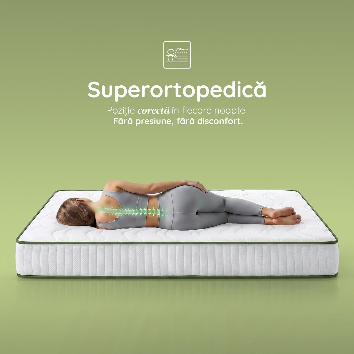 Saltea FLEX SAPPHIRE BIO MEMORY 14+5, spumă poliuretanică elastică, spumă cu memorie, husă cu efect antialergic, superortopedică, Grosime 21 cm