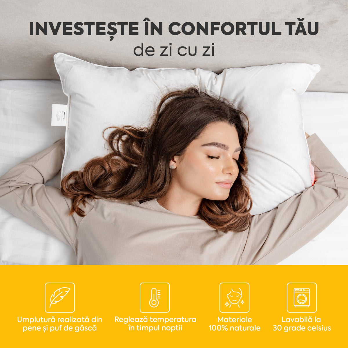 Set 4 x Perne Deluxe cu pene și puf de gâscă, husă bumbac, 50x70 cm-Seturi Perne-Prestige Home-Prestige Home