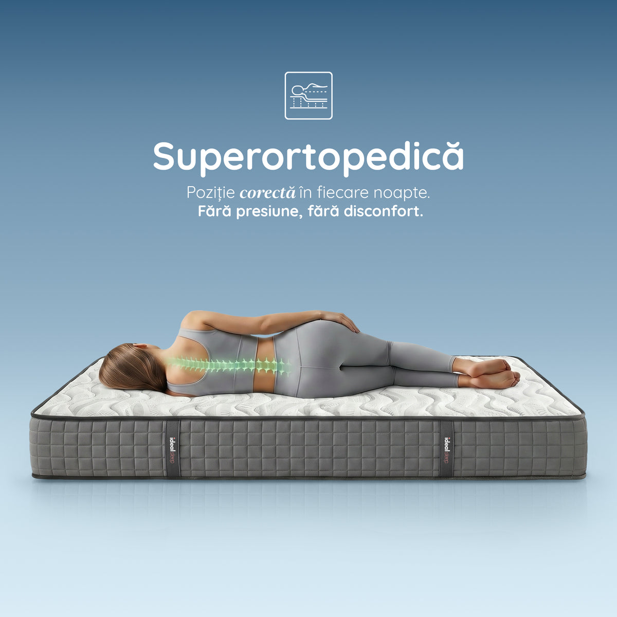 Saltea Ideal Sleep WAVE POCKET, Arcuri individuale, spumă poliuretanică în straturi, superortopedică, Grosime 25 cm