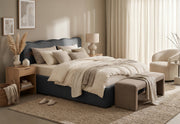 Pat Tapițat KESINGTON, cu somieră rabatabilă și ladă de depozitare, #color_Gri-Antracit-Loft