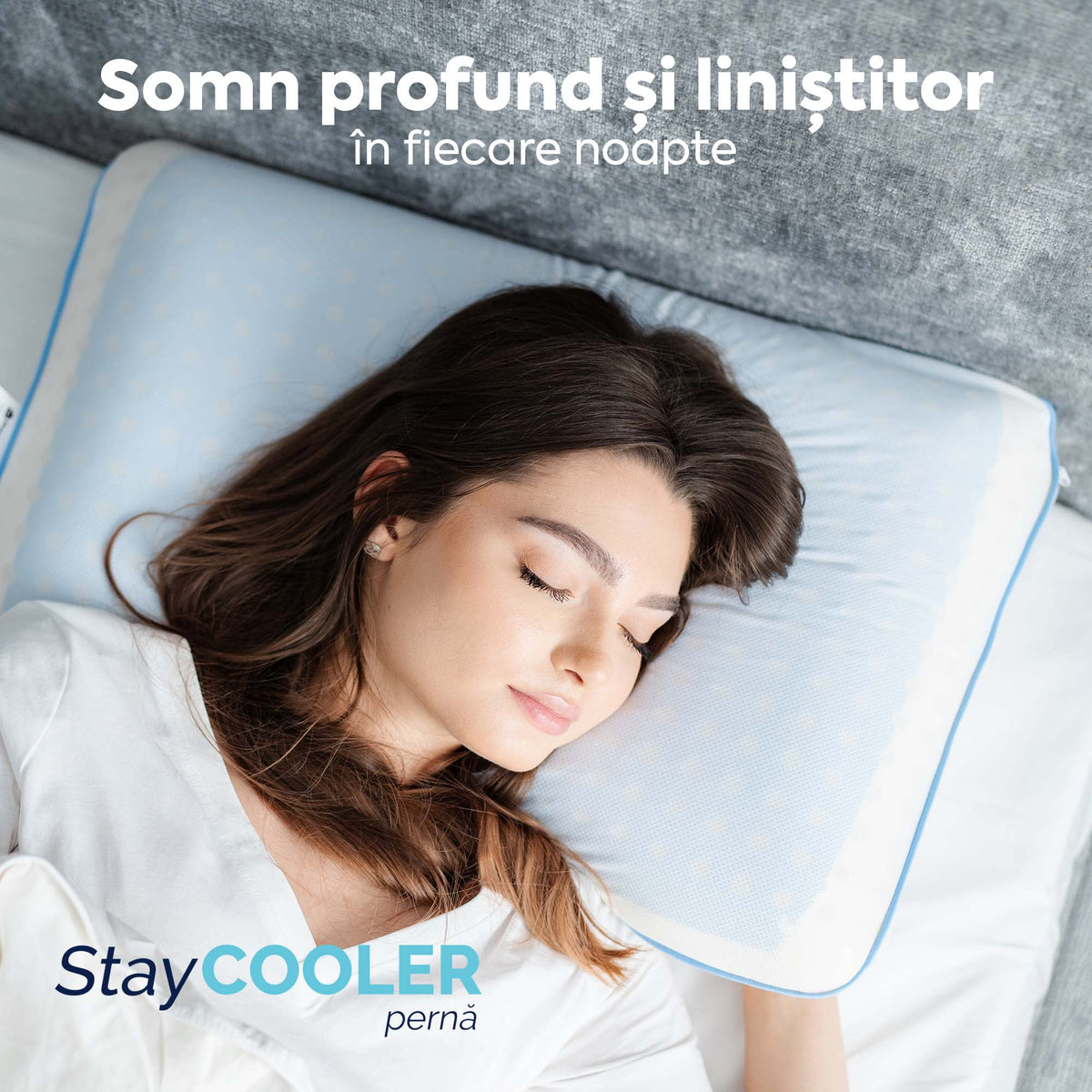 Pernă Stay Cooler, din spumă cu memorie Viscolex cu efect de răcire, husă detașabilă cu efect de ventilație al aerului, 60x40x15 cm - Prestige Home