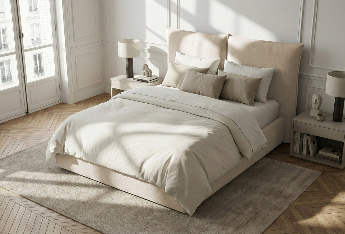 Pat Tapițat Rossi, cu somieră fixă și tăblie înaltă, bej, #color_Bej-Loft