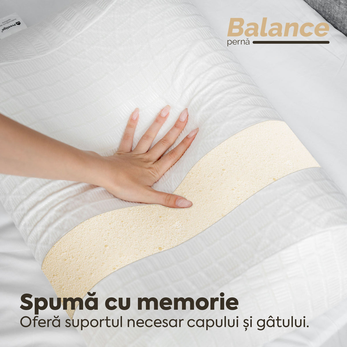 Pernă anatomică Balance, din spumă cu memorie Viscolex și husă detașabilă cu sistem de ventilație al aerului, 60x38x10 cm - Prestige Home
