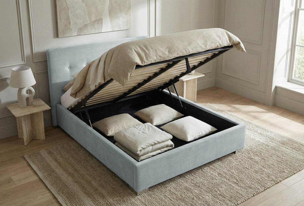 Pat Tapitat Lille, cu Lada Rabatabil, Velur-Antracit, Prestigehome.ro, Prestige, #Color_swing-menta