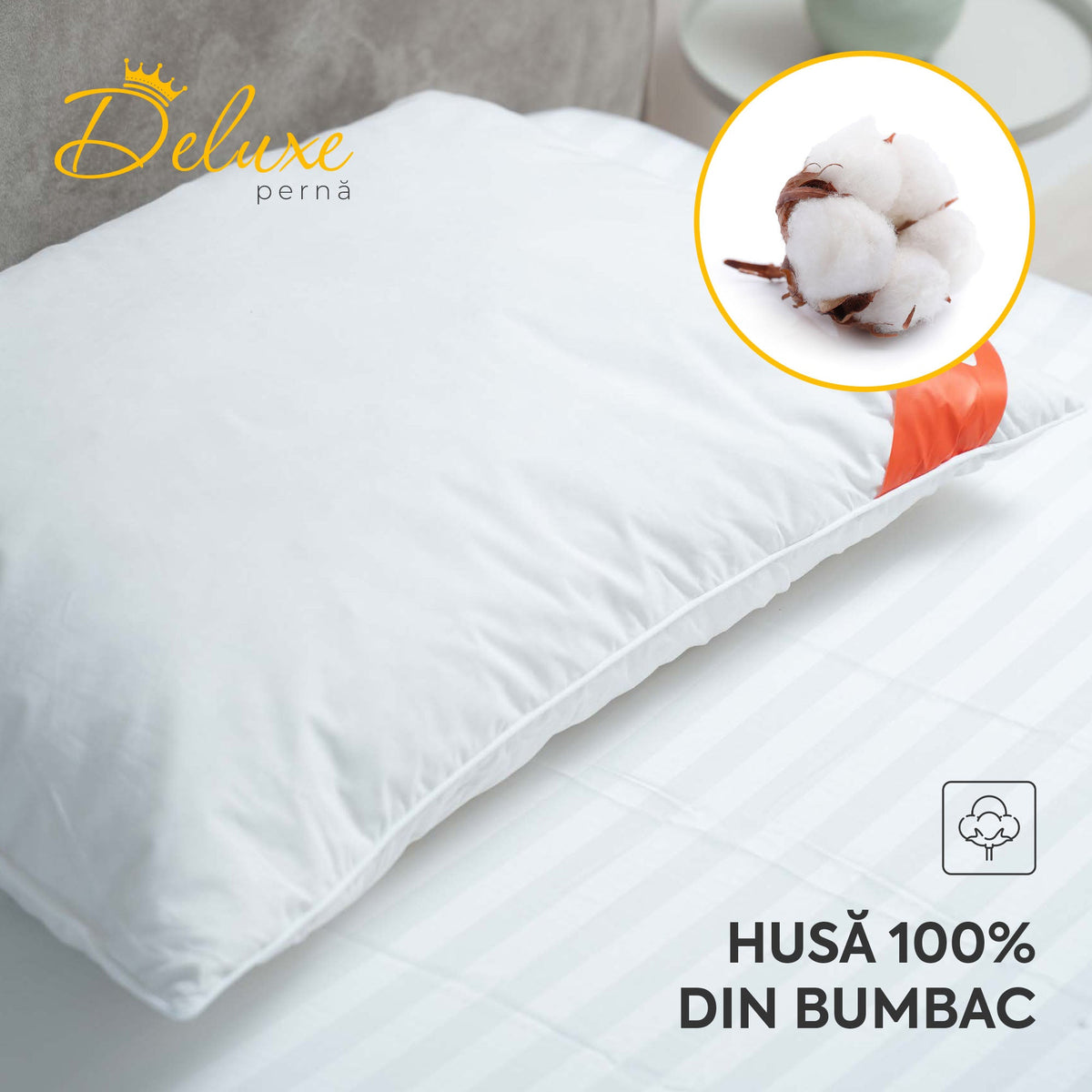 Set 2 x Perne Deluxe cu pene și puf de gâscă, husă bumbac, 50x70 cm-Seturi Perne-Prestige Home-Prestige Home