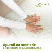 Pernă Aloe Vera Therapy, din spumă cu memorie flexibilă, husă detașabilă și lavabilă, 60x40x15 cm - Prestige Home