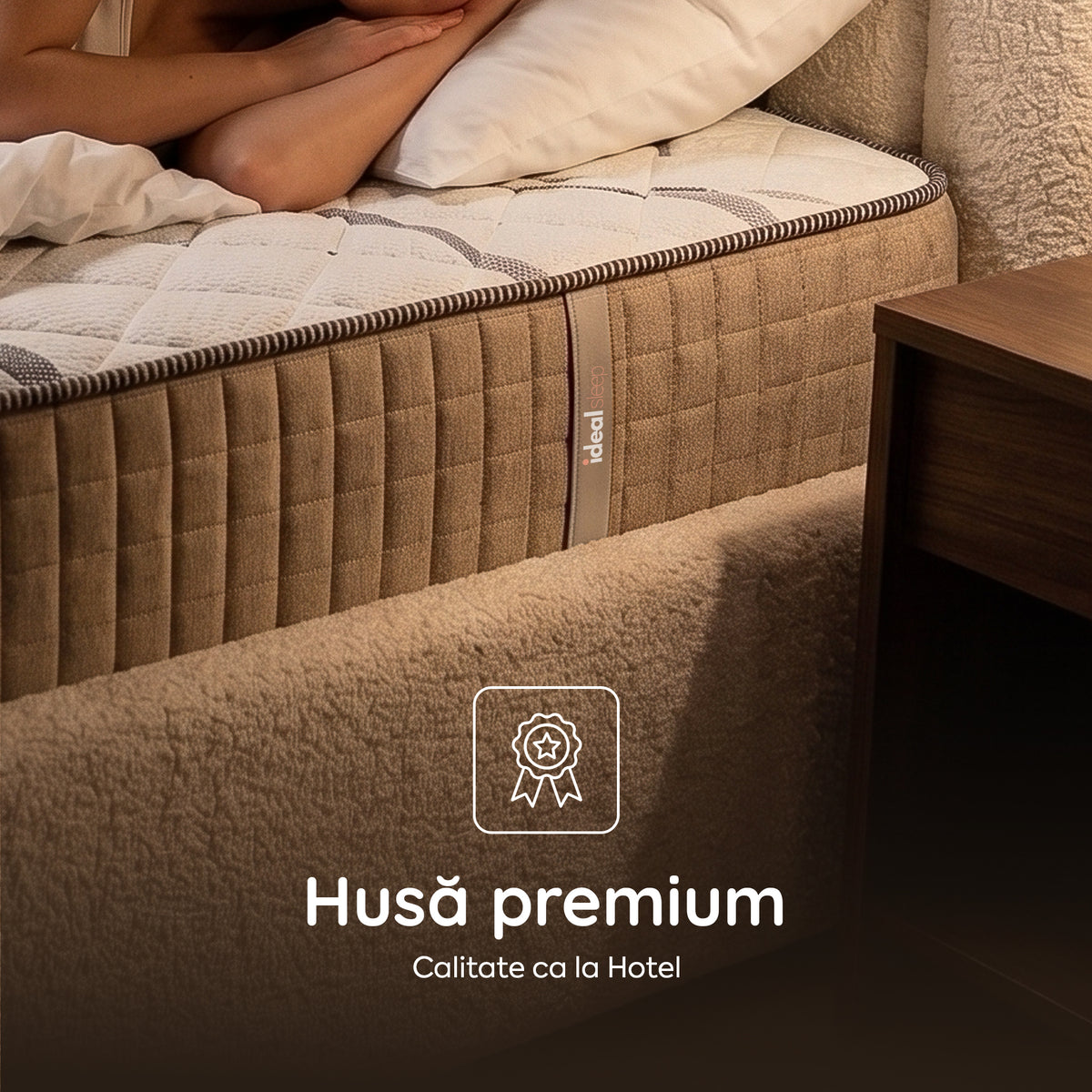Saltea Ideal Sleep HOTEL SERIES LUX, superortopedică, cu spumă poliuretanică și arcuri, husă cu aerisire optimă, Grosime 25 cm