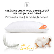 Set 2 x Perne Deluxe cu pene și puf de gâscă, husă bumbac, 50x70 cm-Seturi Perne-Prestige Home-Prestige Home