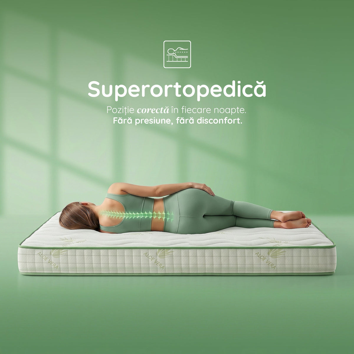 Saltea ALOE VERA THERAPY, spumă poliuretanică, reversibilă, hipoalergenică, super ortopedică, Grosime 19 cm   - Prestige Home 