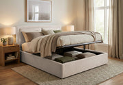 Pat Tapițat PIEMONTE, cu somieră rabatabilă și ladă de depozitare, #color_loft-crem