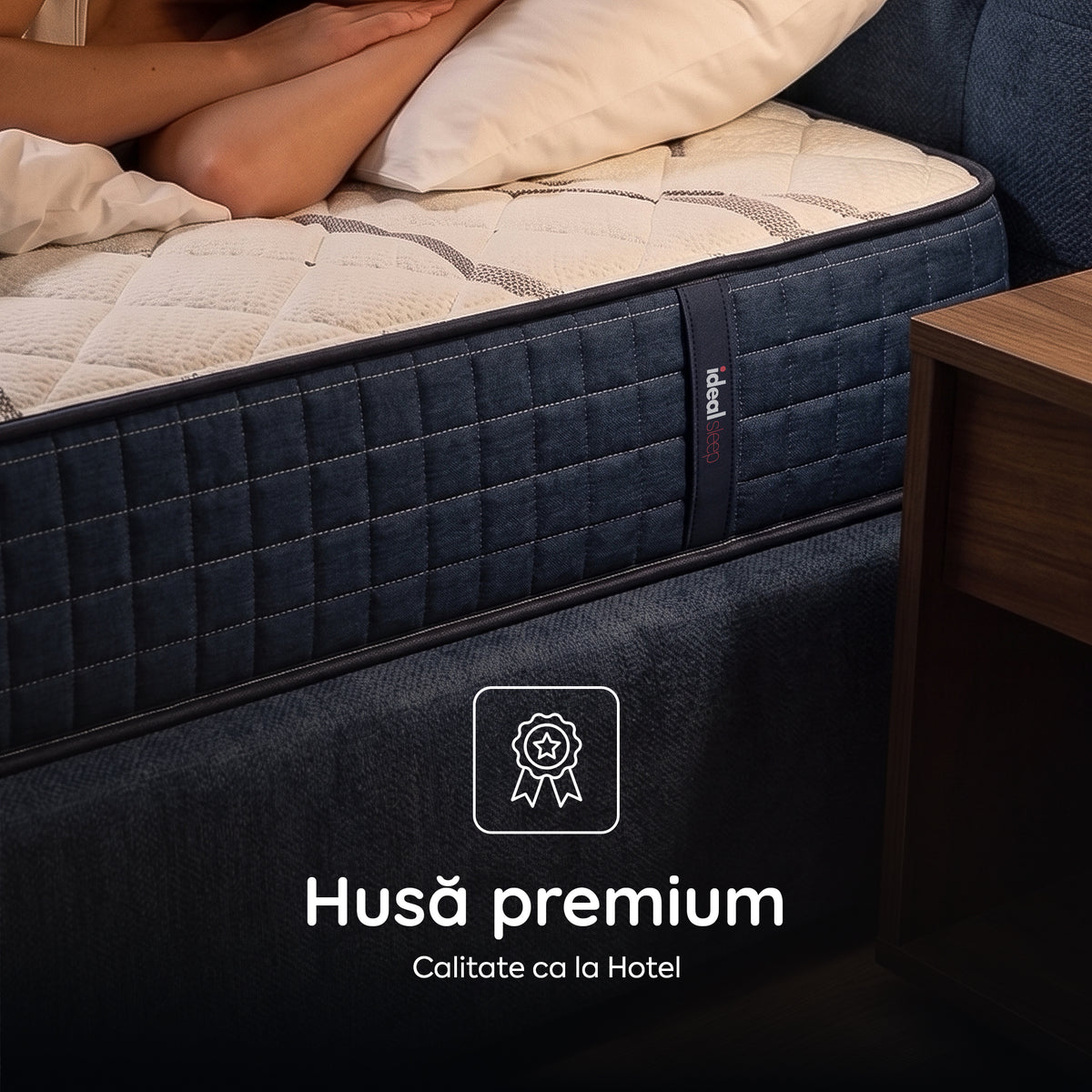 Saltea Ideal Sleep HOTEL SERIES NIGHT LUX, superortopedică, cu spumă poliuretanică și arcuri, husă cu aerisire optimă, Grosime 26 cm