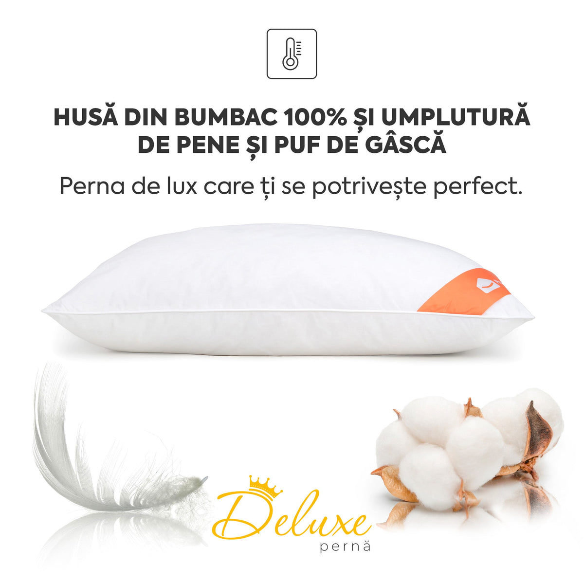 Set 10 x Perne Deluxe cu pene și puf de gâscă, husă bumbac, 50x70 cm-Seturi Perne-Prestige Home-Prestige Home