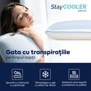 Pernă Stay Cooler, din spumă cu memorie Viscolex cu efect de răcire, husă detașabilă cu efect de ventilație al aerului, 60x40x15 cm - Prestige Home