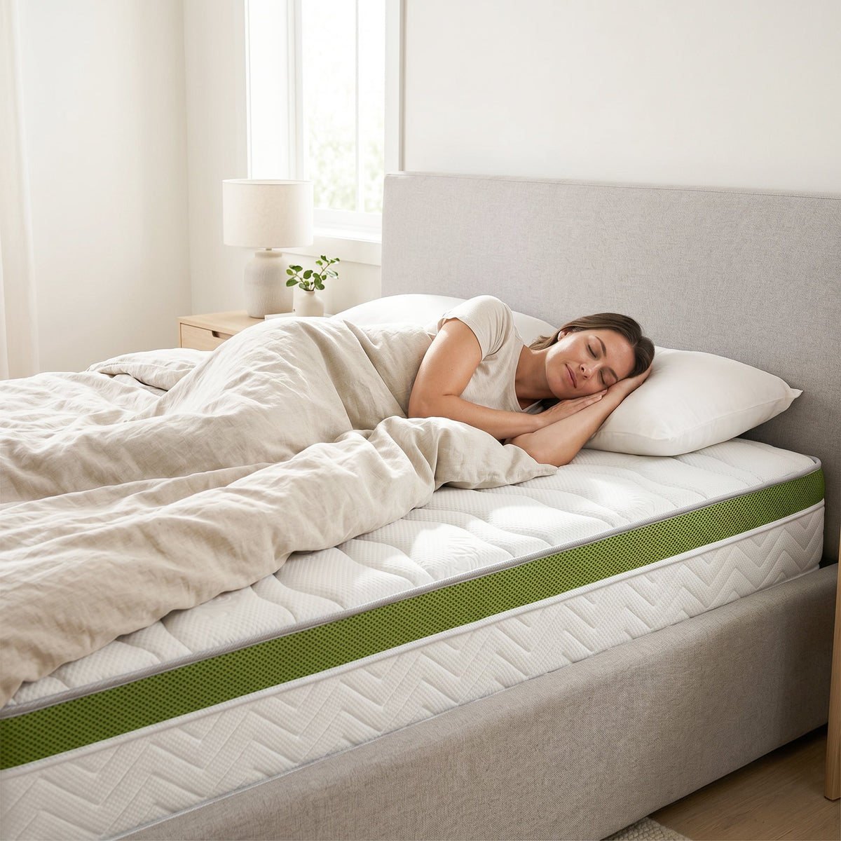 Saltea Ideal Sleep ALOE VERA AIRFLOW MEMORY, Arcuri Bonell, spumă poliuretanică elastică, spumă cu memorie, husă cu aerisire optimă, superortopedică, Grosime 30 cm