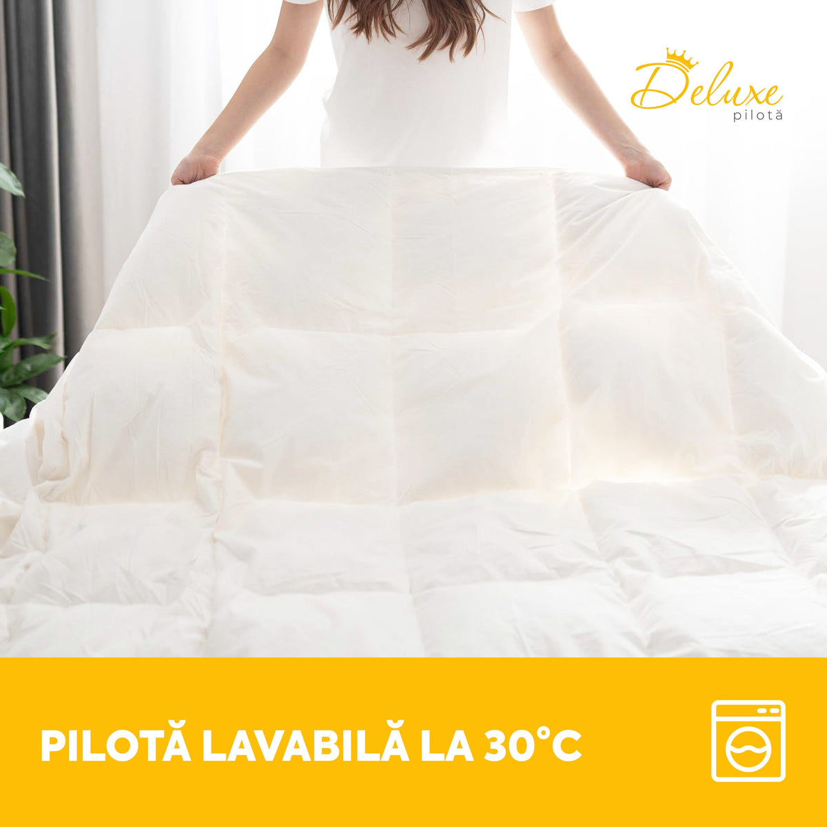 Pilotă Deluxe, 4 anotimpuri, cu pene și puf de gâscă, husă bumbac, 200x200 cm-Pilotă-Prestige Home-Prestige Home