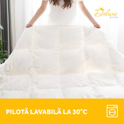 Pilotă Deluxe, 4 anotimpuri, cu pene și puf de gâscă, husă bumbac, 140x200 cm-Pilotă-Prestige Home-Prestige Home