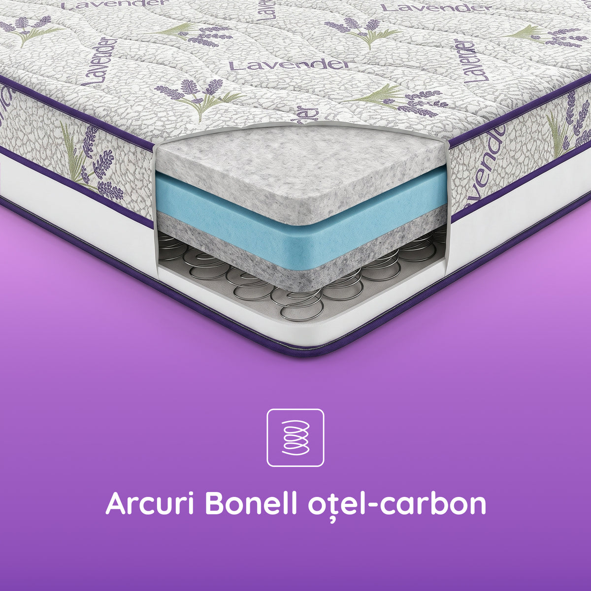 Saltea LAVENDER AIR HYGENE THERAPY,  husă detașabilă, superortopedică, cu spumă poliuretanică și arcuri, Grosime 25 cm