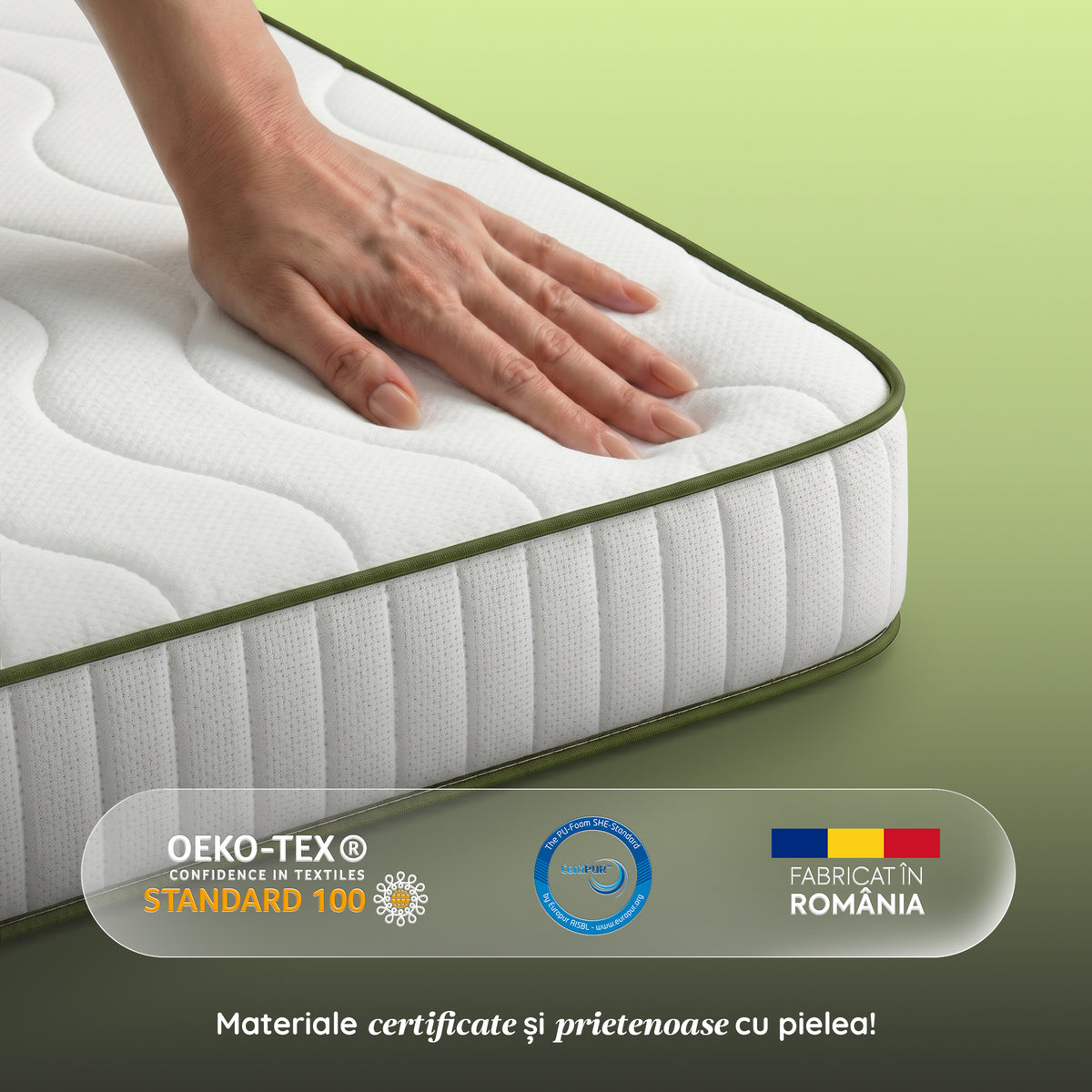 Saltea FLEX SAPPHIRE BIO MEMORY 14+5, spumă poliuretanică elastică, spumă cu memorie, husă cu efect antialergic, superortopedică, Grosime 21 cm