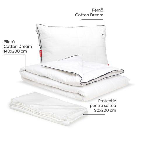 Pachet Cotton Dream Single-Seturi Perne + Pilote-Prestige Home-Prestige Home