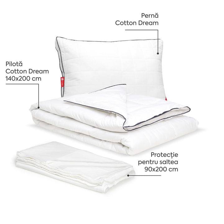 Pachet Cotton Dream Single-Seturi Perne + Pilote-Prestige Home-Prestige Home
