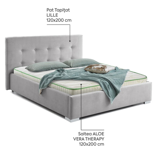 Pachet Pat + Saltea 120x200 Cozy Single-Seturi Paturi + Saltele-Prestige Home-Swing-Gri-Prestige Home