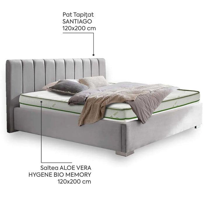 Pachet Pat + Saltea 120x200 Premium Single-Seturi Paturi + Saltele-Prestige Home-Swing-Gri-Prestige Home