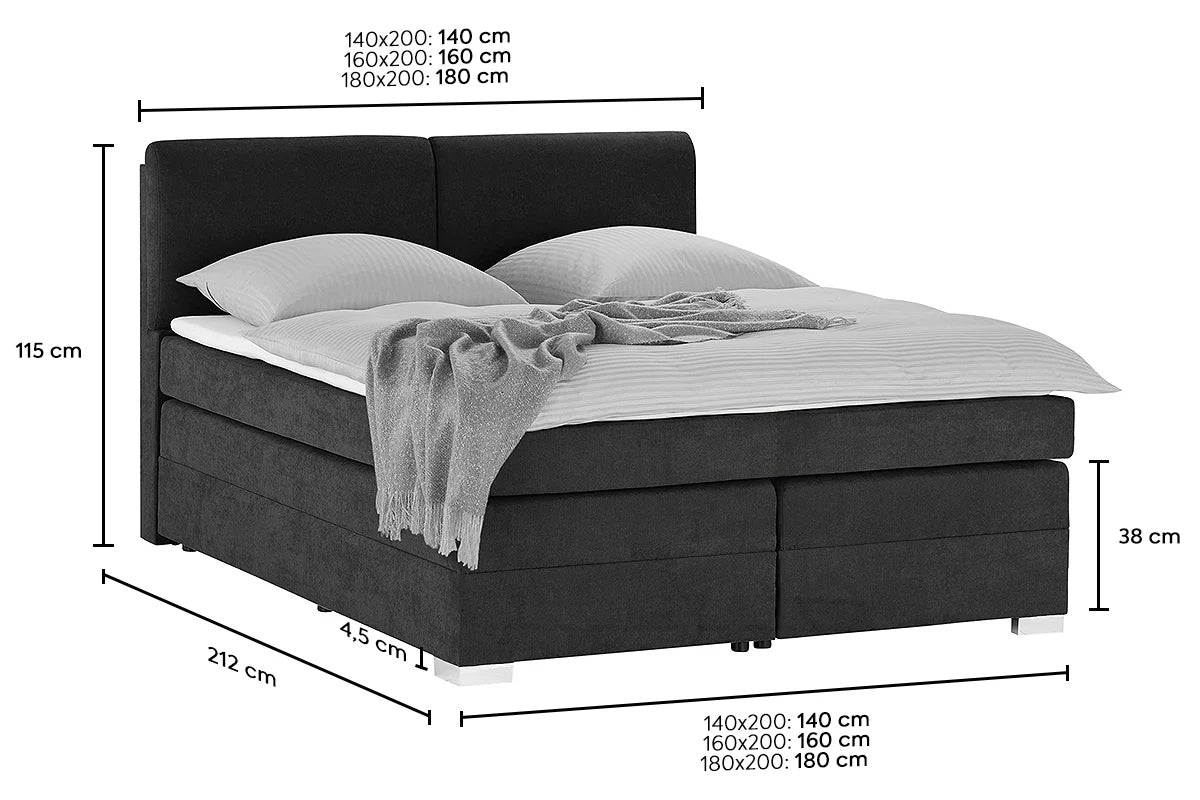 Pat Boxspring Charlotte, cu ladă de depozitare, saltea și topper incluse