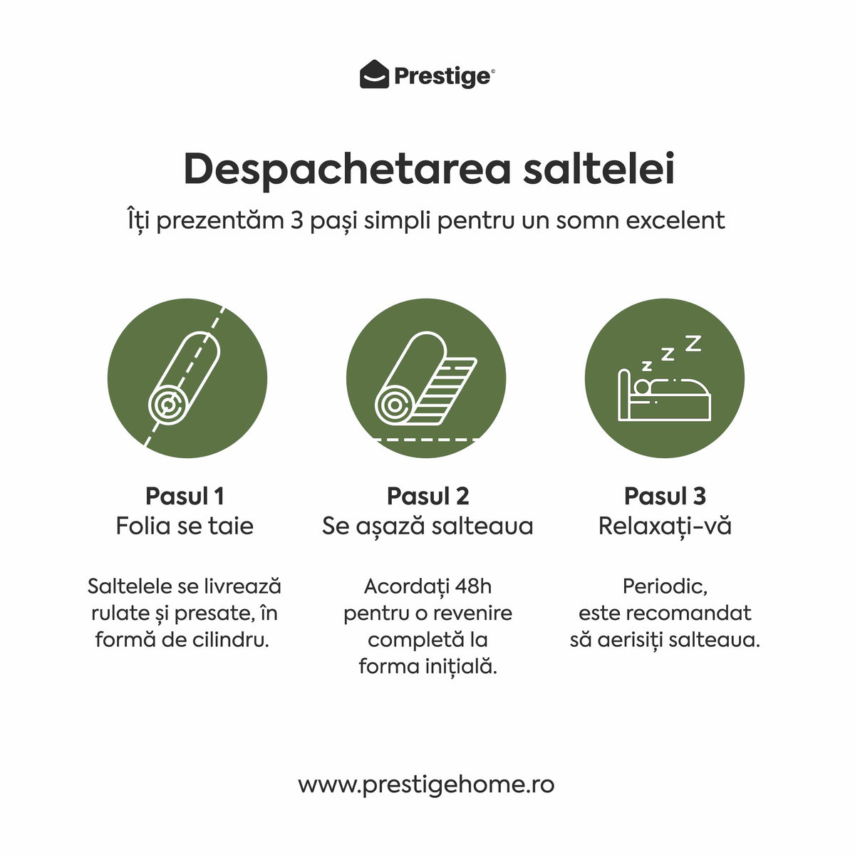 Saltea FRESH ERGO GREEN LINE, spumă poliuretanică, reversibilă, hipoalergenică, ortopedică, Grosime 16 cm  - Prestige Home