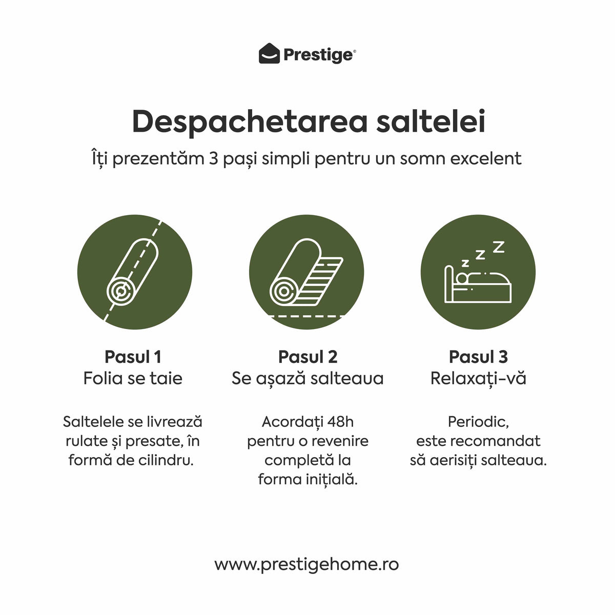 Saltea HYGENE THERAPY, spumă poliuretanică, reversibilă,  husă detașabilă cu fermoar, lavabilă, superortopedică, Grosime 22 cm - Prestige Home