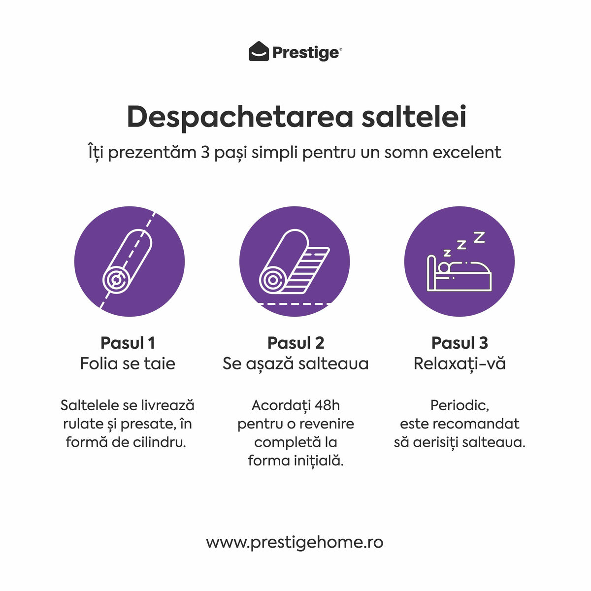 Saltea LAVENDER AIR-FRESH, spumă poliuretanică, reversibilă, hipoalergenică, super ortopedică, Grosime 19 cm  - Prestige Home